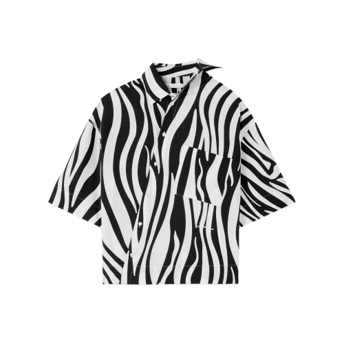 Jacquemus SS25 Wavy Psyche Принт Асимметричная Рубашка Мужская Черный Белый Черный Белый