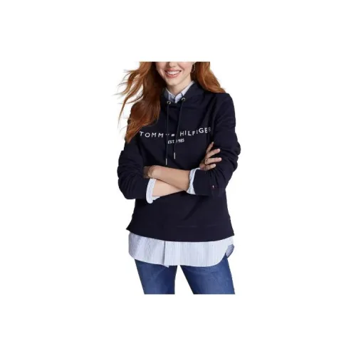 Tommy Hilfiger FW23 Вышитый Tommy Логотип Свитшот HOODIES Свитшот Женский Морской Синий