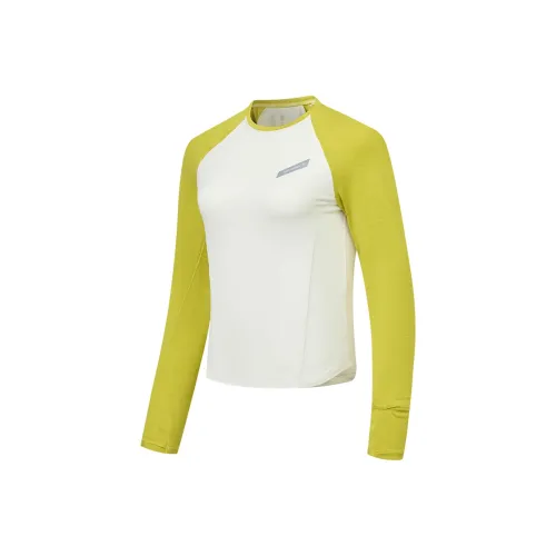 QIAODAN Бег Т-Рубашка Женская Кремово-Белый Горчично-Зеленый