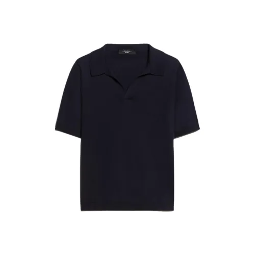 WEEKEND MaxMara Roncolo Коллекция Шелк And Хлопковая пряжа POLO Свитер Поло Женские Морской синий