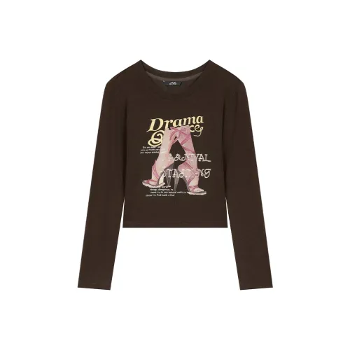 ELF SACK ANKER Красный Винтаж Принт Длинный рукав Т-рубашка Женская