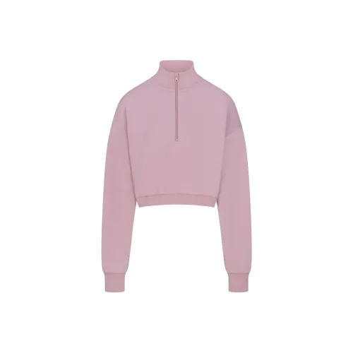 SKIMS FW24 Cotton Fleece Cropped Half-Zipper Pullover Sweatshirt Women's DUSK Nightfall Color