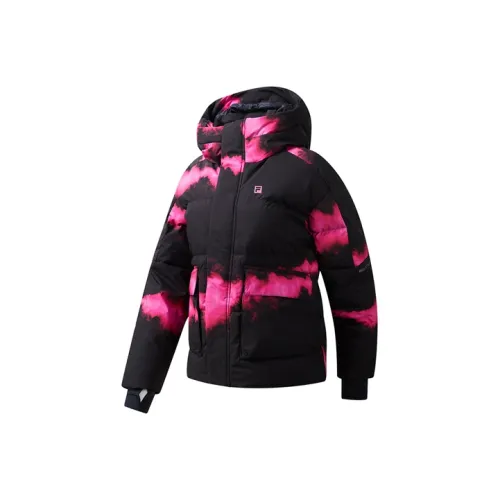 FILA Темно-черный с розово-красным принтом женские пуховые куртки