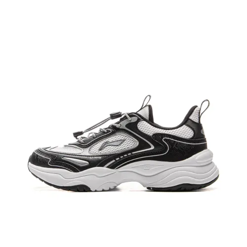 LINING YOUNG Дышащий Легкий Амортизация Низкий Топ Детские Беговые Кроссовки Черный Стандартный Белый