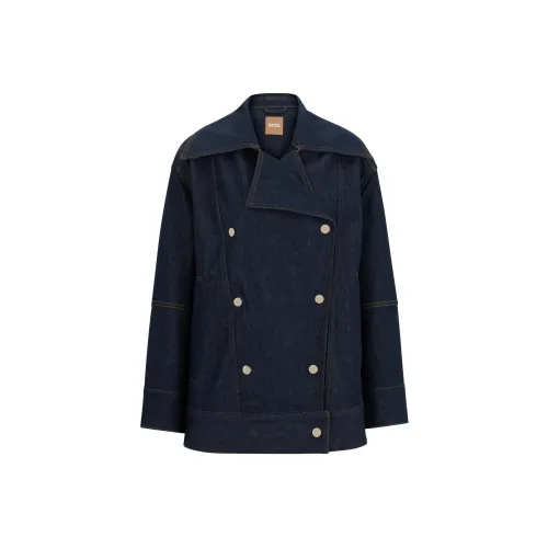 Hugo Boss Relaxed Fit Denim Куртка с Двойным Закрытием на Кнопках Куртки и Пальто Женские Темно-синий