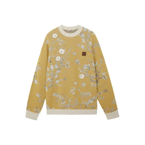 d'zzit Гинкго Желтый 3D-эффект Абрикосовый цветок Вышивка Термическая Кожа Дружелюбный Женский Трикотаж