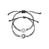 Солнце Звезда и Луна Вязаные Ткани Браслет (Белая Подкладочная ткань Черная Ремешок 1 Пара)