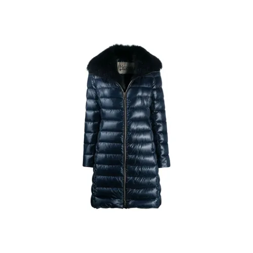 HERON PRESTON FW21 Однотонный Блестящий Отложной воротник MID Длина Пуховик Женские Синий