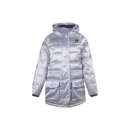 Конверс Sideline Геометрический узор Буква С капюшоном Пуховая куртка Женская Чисто белый Золото