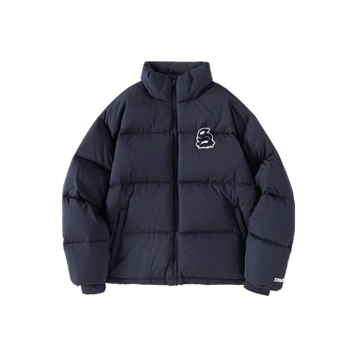 STARTER Буква Однотонный Воротник-стойка Свободный крой Утолщенный Пуховик Женский Черный