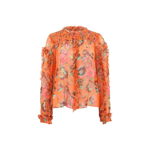Ulla Johnson SS24 Шифон Рубашка Женская Оранжевая