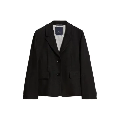 'S MAX MARA Linen And Cotton Ткань в узор "собственный" Blazer Куртки Пальто Женские Черный