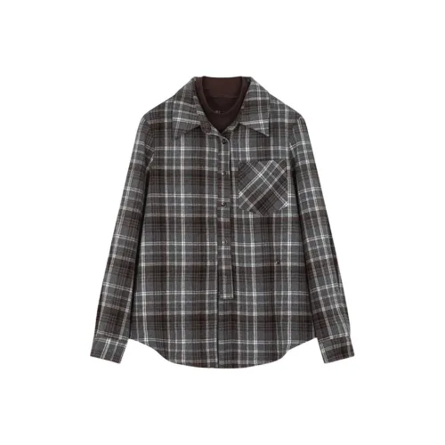 Mo Han Yi Mei Рубашка Женская Серый Кофейный Клетка