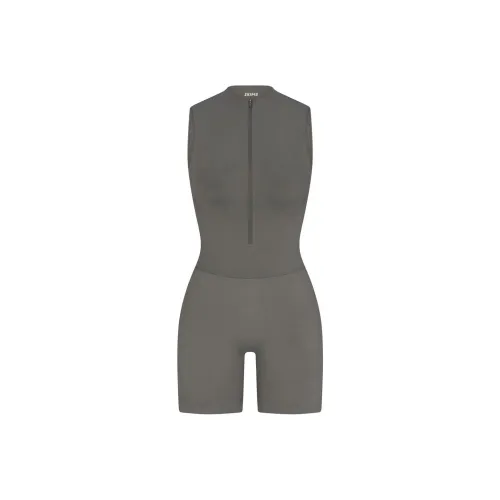 SKIMS Тень Нейлон ZIP Передняя часть Комбинезон ONESIE Женские Металлический Бронза