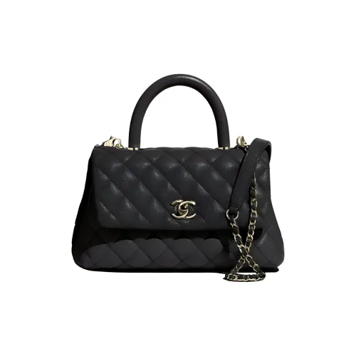 CHANEL Coco Handle Коровья кожа Рельефный тисненый Корова кожа Икорный Сумка через плечо Женская Черная