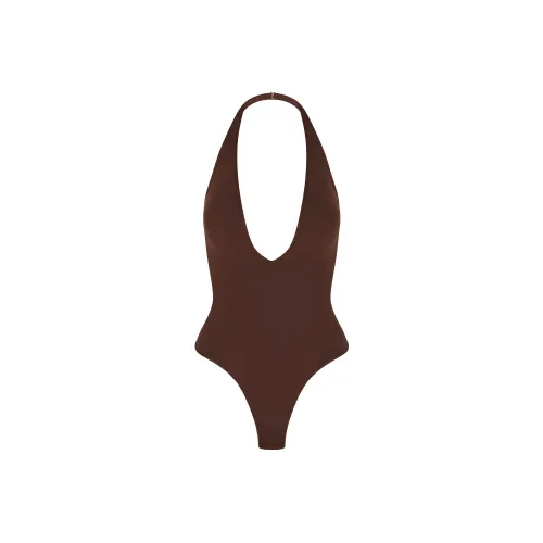 SKIMS Бесшовный Sculpt Deep Plunge Стринг BODYSUIT Комбинезон Женские COCOA COCOA