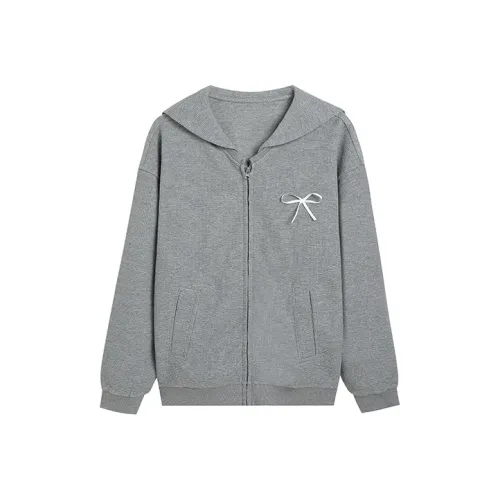 Ice cream and whale Серый Воротник военного флота Пальто Женские Свитшоты