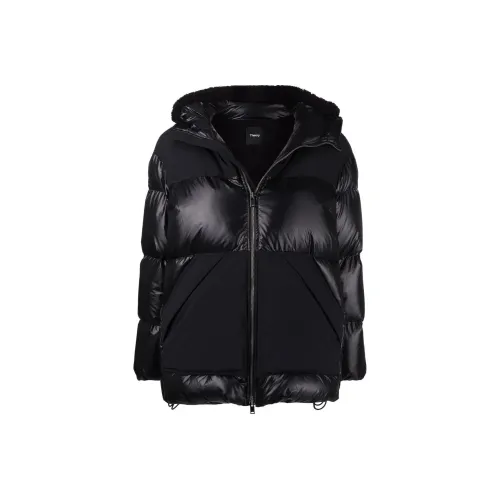 THEORY FW22 Однотонный С капюшоном Облегающий Утолщенный Стандартное издание Пуховик Женский Черный