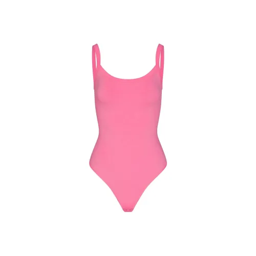 SKIMS Хлопок Джерси Scoop Шея Комбинезон BODYSUIT Женские Sugar Розовый