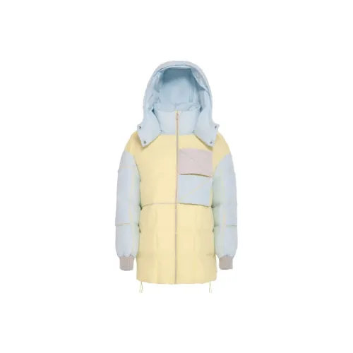 ERAL Colorblock С капюшоном Свободный крой Утолщенный MID Длина Пуховик Женский Желтый Синий Многоцветный