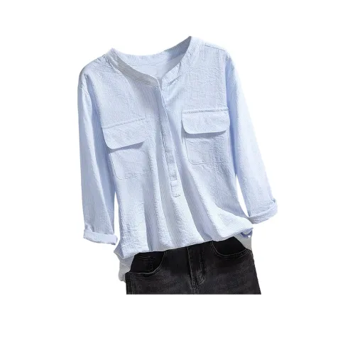 Cypress House Рубашка Женская Светло-Синяя Полосатая