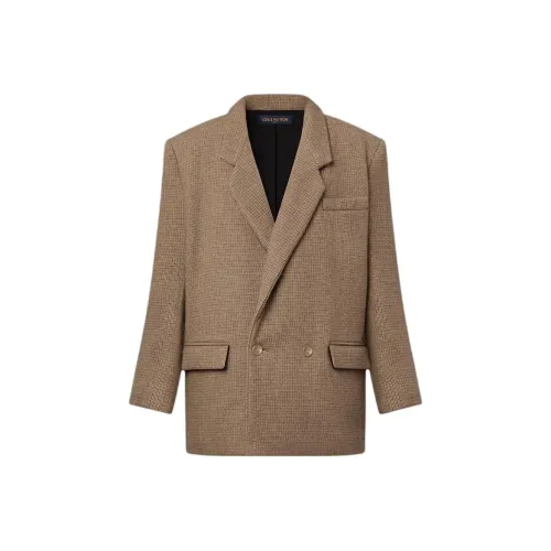 LOUIS VUITTON Двойной Prince OF Wales Blazer Куртки Пальто Женские Коричневый