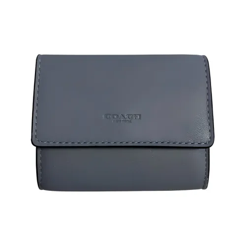 COACH Accordion Zip Гладкая отделка Кожа Держатель для карт Кошелек Женский Темно-серый Синий