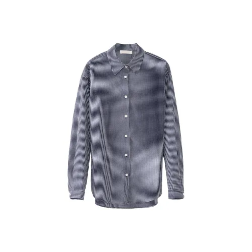 Fstudio Корейский стиль Маленький Преппи стиль Коммутирование Спущенное плечо Длинный рукав Рубашка Женская Синяя