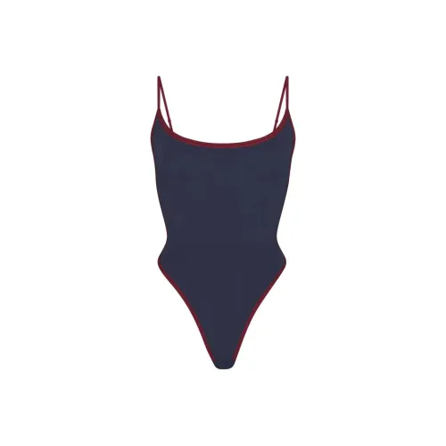 SKIMS FITS EVERYBODY Контрастный Комбинированный Scoop Шея BODYSUIT Комбинезон Женский Темно-синий Морской синий