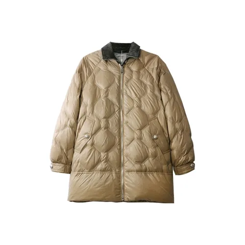 DFVC Однотонный Отложной воротник Свободный крой MID Длина Пуховик Женский Хаки