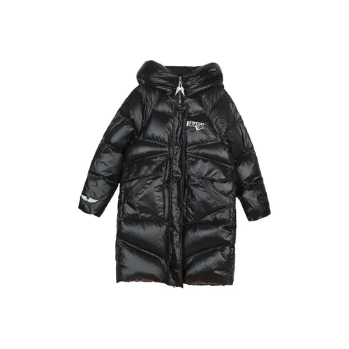 LALABOBO Однотонный С капюшоном Облегающий LONG DOWN JACKET Женские Черный