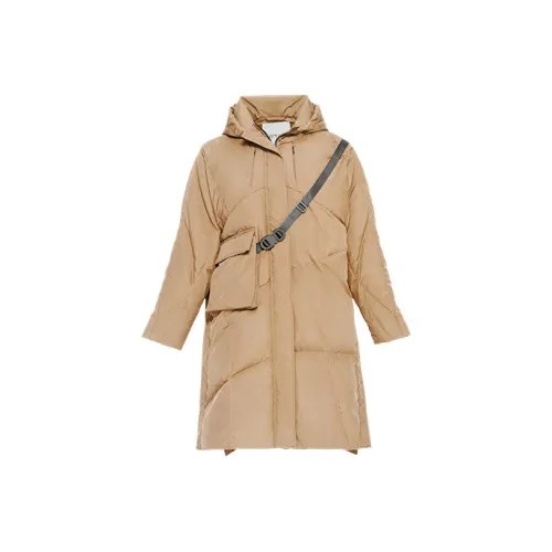 ERAL Однотонный с капюшоном LONG DOWN JACKET Женские Бежевый