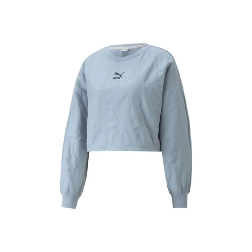 PUMA CLASSICS Аппликация с лоскутным шитьем укороченный топ Crew флисовый свитшот женский синий