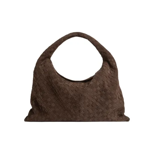 Bottega Veneta Hop Телячья кожа Сумка на плечо Большая Женская Темно-коричневая