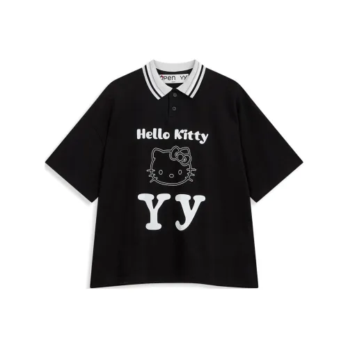 OPEN YY x HELLO KITTY Колар Т Рубашка Поло Женская Черная