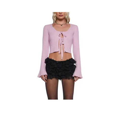 Dolls Kill Sugar Thrillz Нагрев Вверх Галстук Передняя часть Кардиган Трикотаж Женские Розовый Розовый