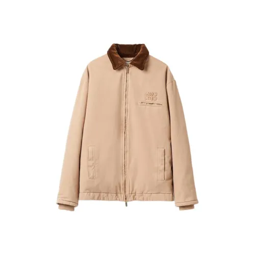 MIU MIU Вышитый GARMENT DYED Gabardine Блоузон Куртка Куртки и Пальто Женские Бежевый