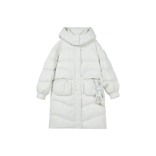 ENBE Однотонный С капюшоном Свободный крой MID Длина (размер в длину) Пуховик Женский