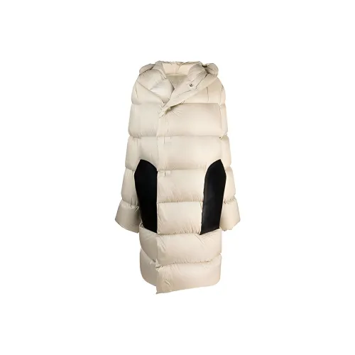 RICK OWENS совместный бренд RO FW21 Колорблок С капюшоном MID Длина Пуховик Женские Бежевый