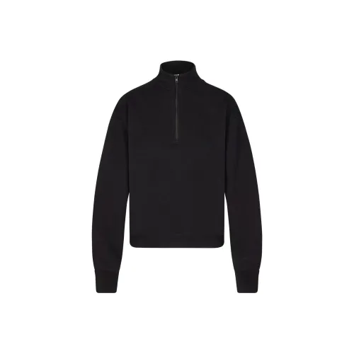 SKIMS Cotton Fleece Classic Quarter Zip Pullover Sweatshirt Women's Onyx Onyx SKIMS Хлопок Флис Классический Quarter Zip Пуловер Толстовка Женские Оникс Оникс