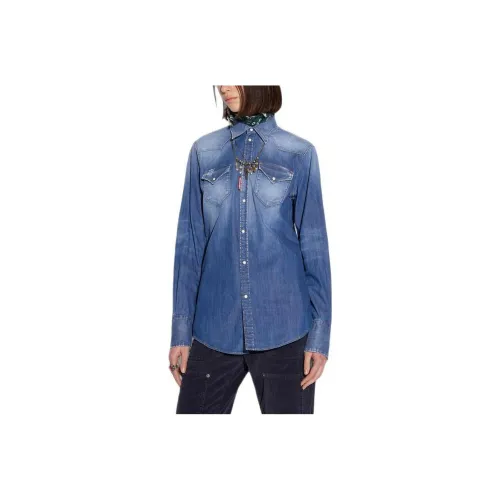 DSQUARED 2 SS23 Trek Wash Western Shirt Women's Blue