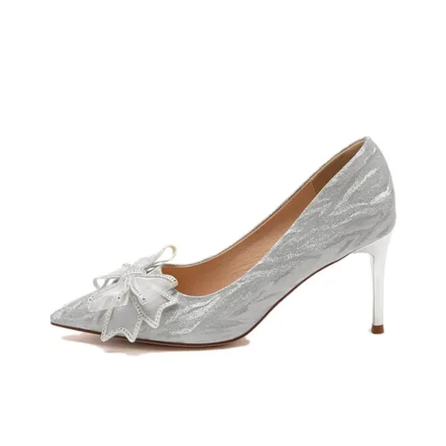 15 MINS Узкий каблук Высокие каблуки 8 см Женские Серебряные