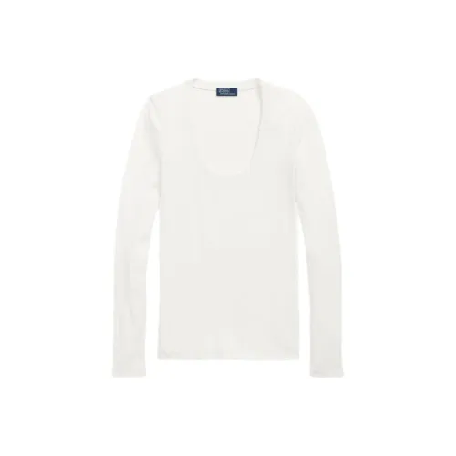 Polo Ralph Lauren Однотонная Большая Круглая вырез Облегающая крой Длинный рукав Т-рубашка Женская Белая