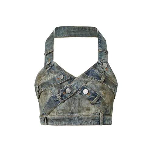 JAC FLEURANT Топ на бретелях Женский Винтаж Синий