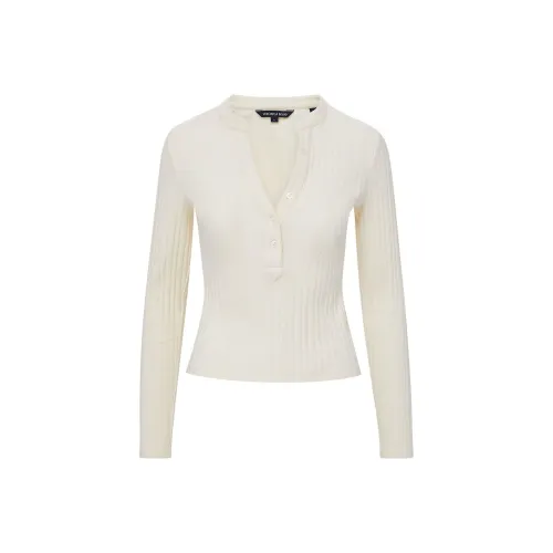 Veronica Beard Однотонный BUTTONS Круглый вырез Длинный рукав Т-рубашка Женская Айвори Белый