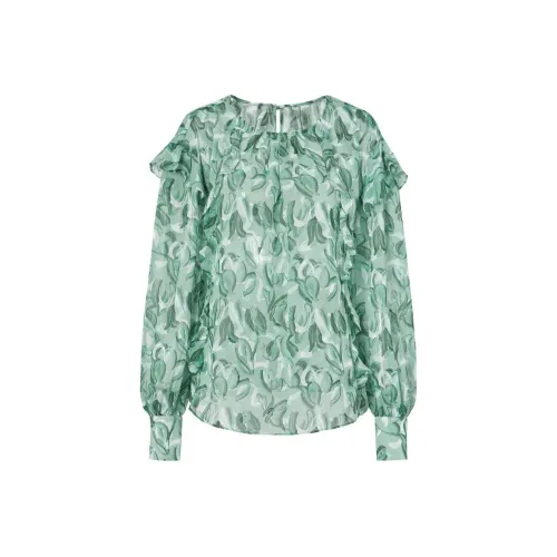 JZ. ANNAKRO Цветочный Зеленый Женские Рубашки