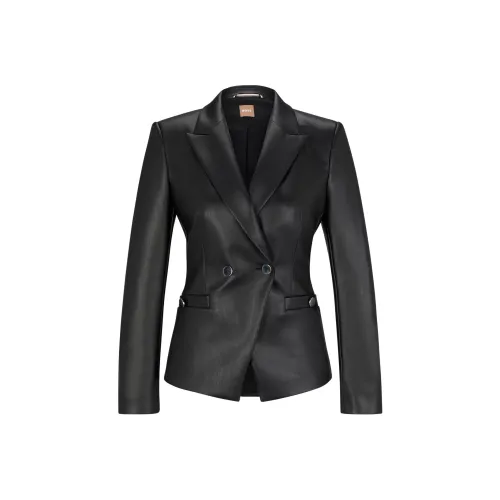 Hugo Boss Регулярный крой Куртка из искусственной кожи с воротником PEAK Куртки и пальто Женские Черный