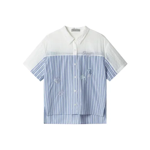 XIRAN Короткий рукав рубашка женские синие полосы