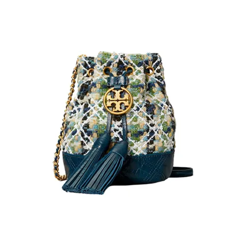 TORY BURCH Fleming Ткань Ведрообразная Сумка Сумка через плечо Мини Женская Морской Синий Зеленый