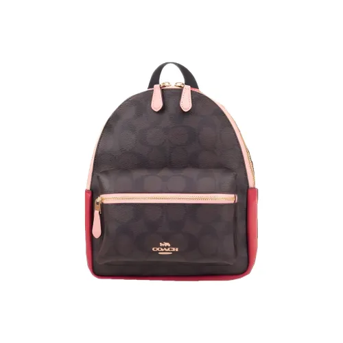 COACH Кожа Рюкзак Мини Женский Темно-коричневый Розовый Розовый Красный